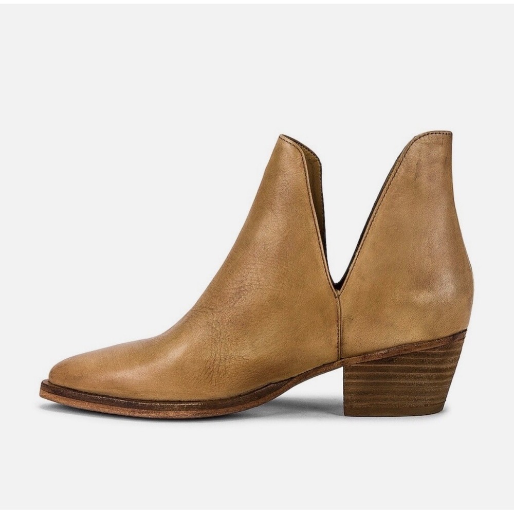 HH Free People Royale‎ Flat Tan Leather Pointed Toe Cutout Slip On Booties 36.5